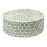 Maaya Bone Inlay Round drum Coffee Table Grey Honeycomb